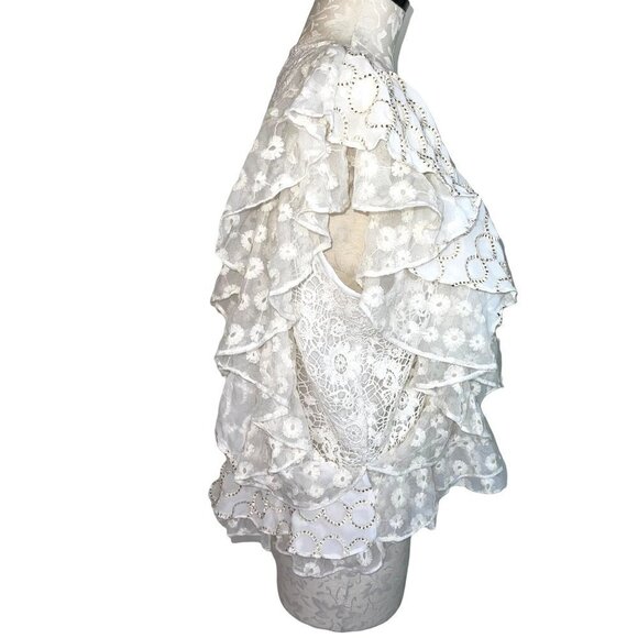 Verb By Pallavi Singhee Allyson Lace Blouse Womens Size Large L Ruffled White - Picture 5 of 11